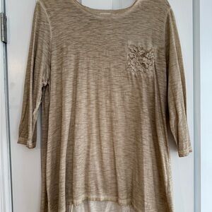 Chico's Beige Long Sleeve Top with Lace Accent